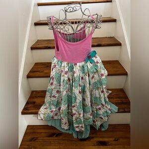 6X - B. LULU Los Angeles - Floral Pink and Green Kids Asymétrique Dress